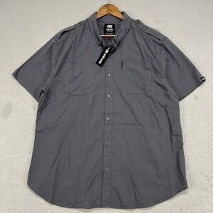 Ecko‎ Unltd. Mens 2XL Short Sleeve Button Down Shirt Gray Military Mechanic